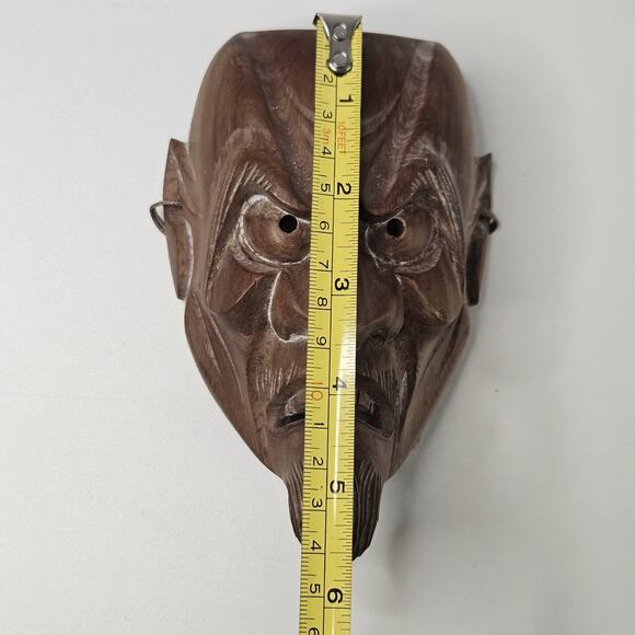 Japanese Traditional Wooden Mini Oni Mask Hand Curved Artist Signed MCM - Picture 7 of 9